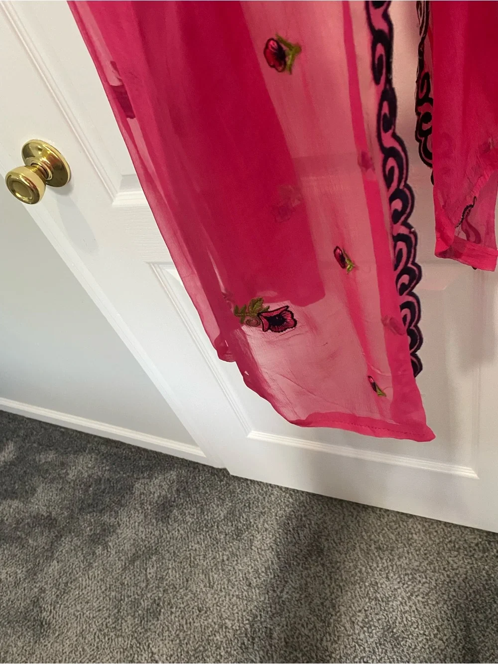Bright Pink Embroidered Sheer Scarf or dupata/ Wrap - Picture 3 of 5